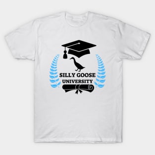 Silly Goose University - Walking Goose Black Design With Blue Details T-Shirt